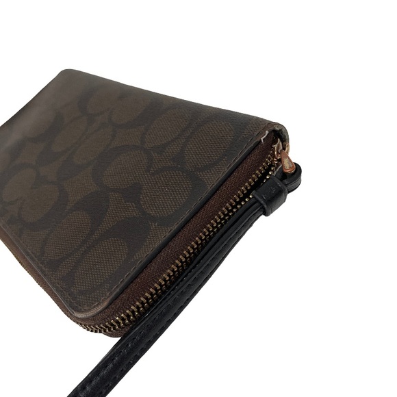 COACH Brown Signature C Leather Zip‑Around Wallet Wristlet — GUC - Picture 7 of 7